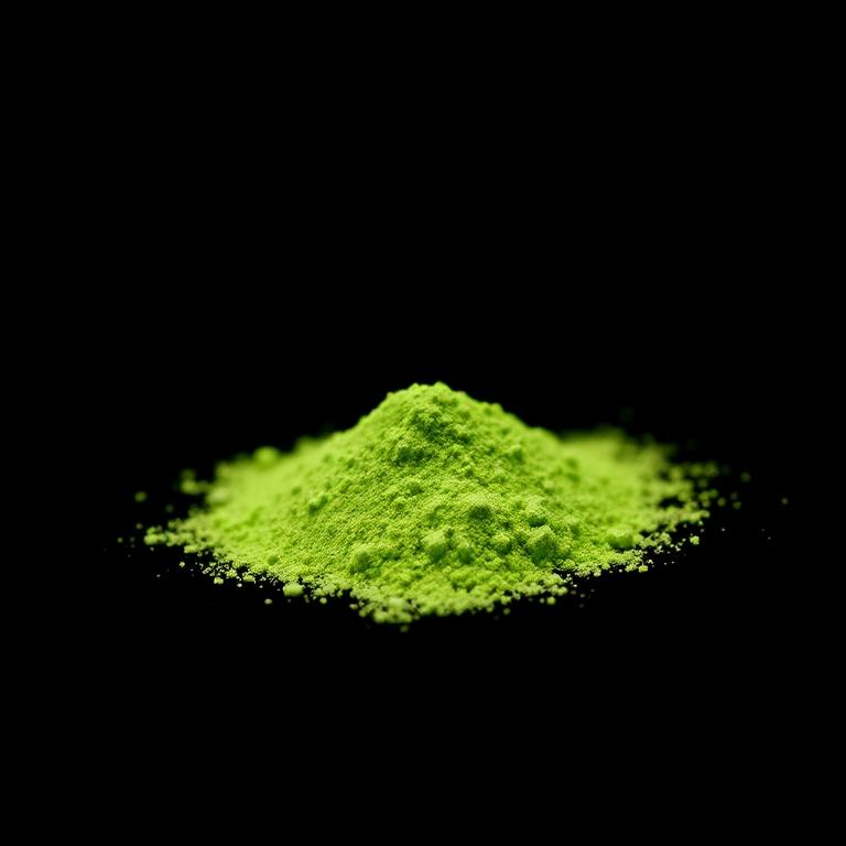 Barley grass powder specimen photographed on a black background