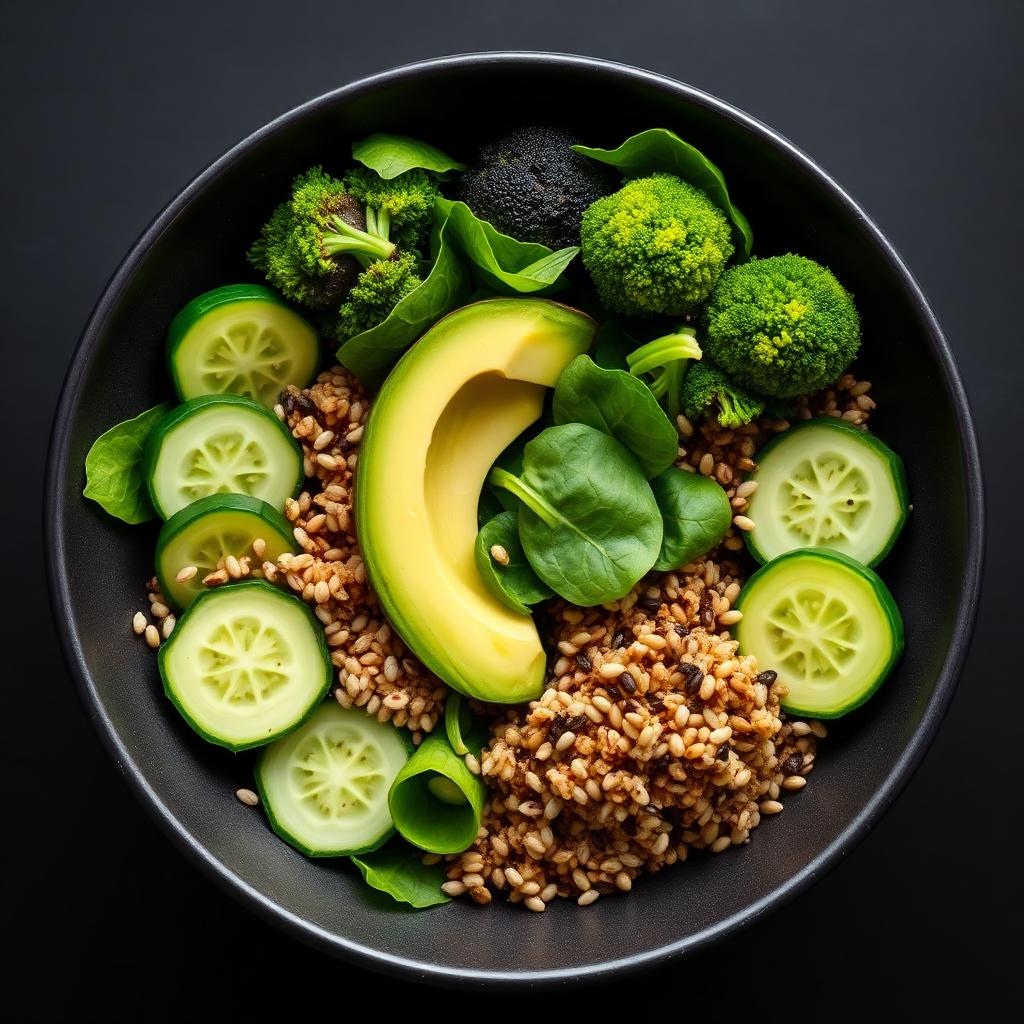 Quinoa Green Bowl — Self Detox recipe photographed on black