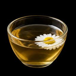 Chamomile tea specimen photographed on a black background