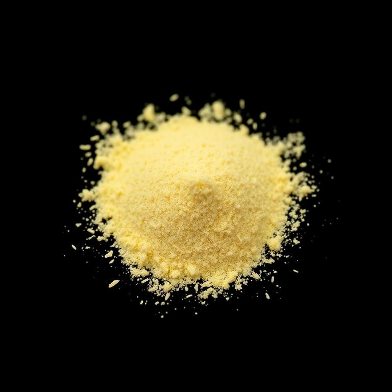 Chickpea (gram) flour specimen photographed on a black background