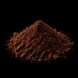 Cocoa powder specimen photographed on a black background