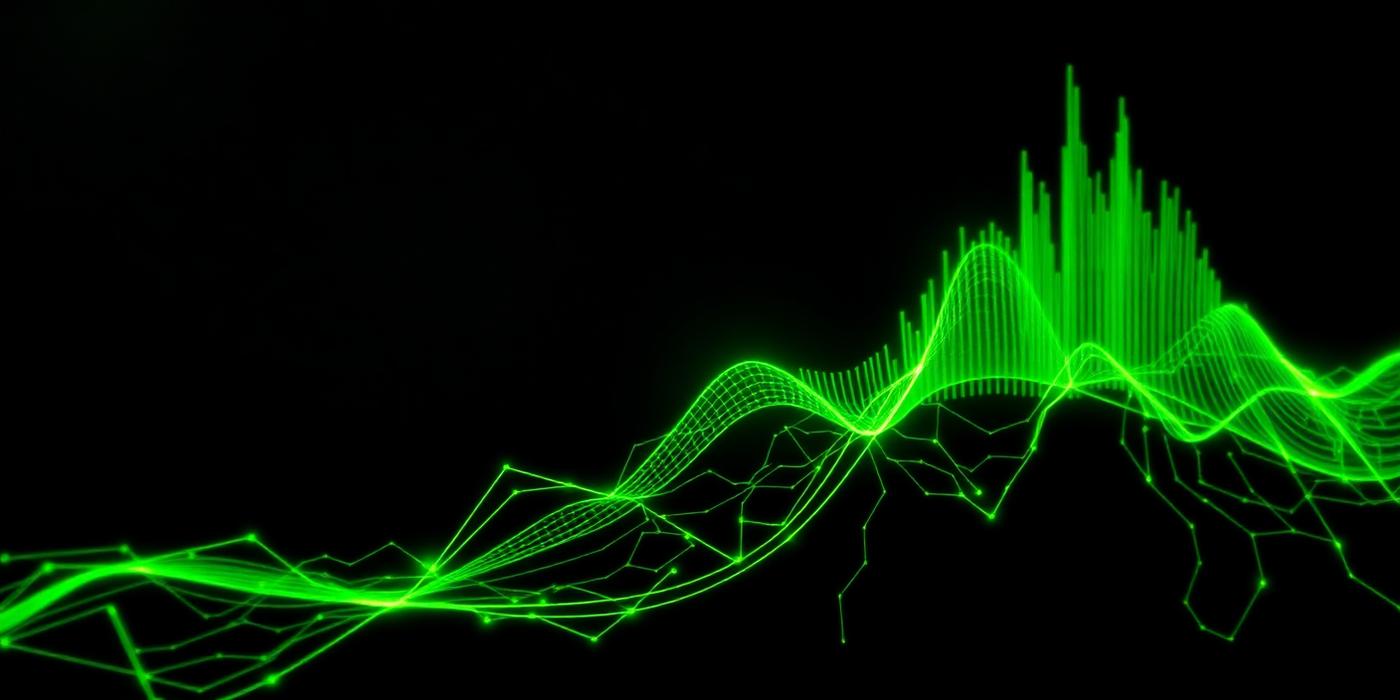 Neon green sound waveform over a black background