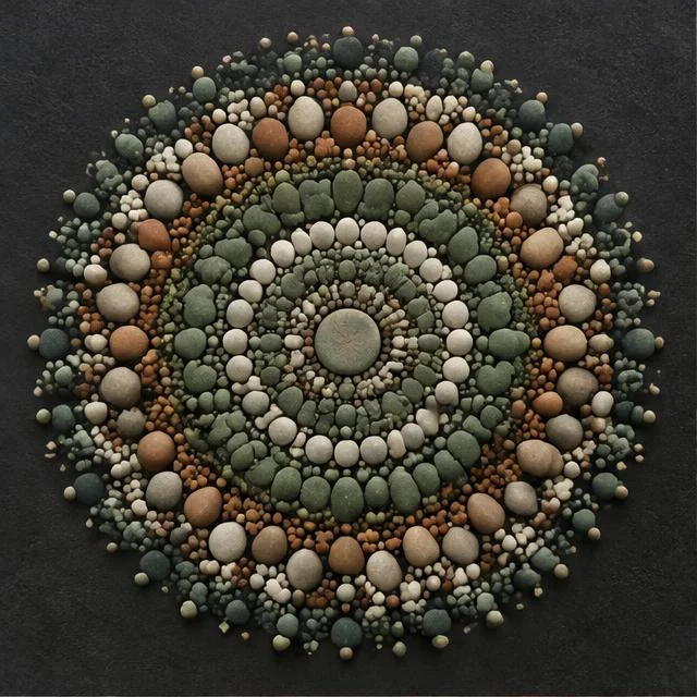 Radial arrangement of tactile earthy pigment dots