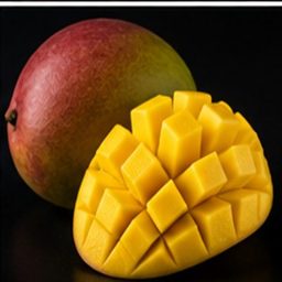 Mango photographed on black